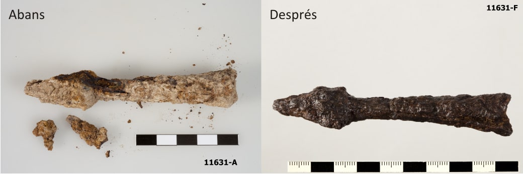 Punta de un proyectil de catapulta de hierro forjado