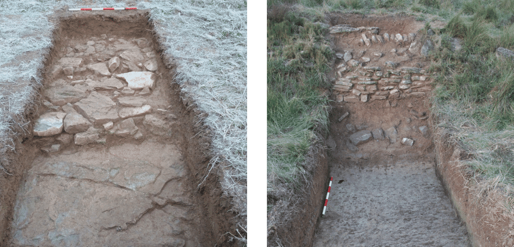 [left] Survey 20. Section of Late Roman Republican city wall. Survey 23: View of the test trench at the end of the excavation