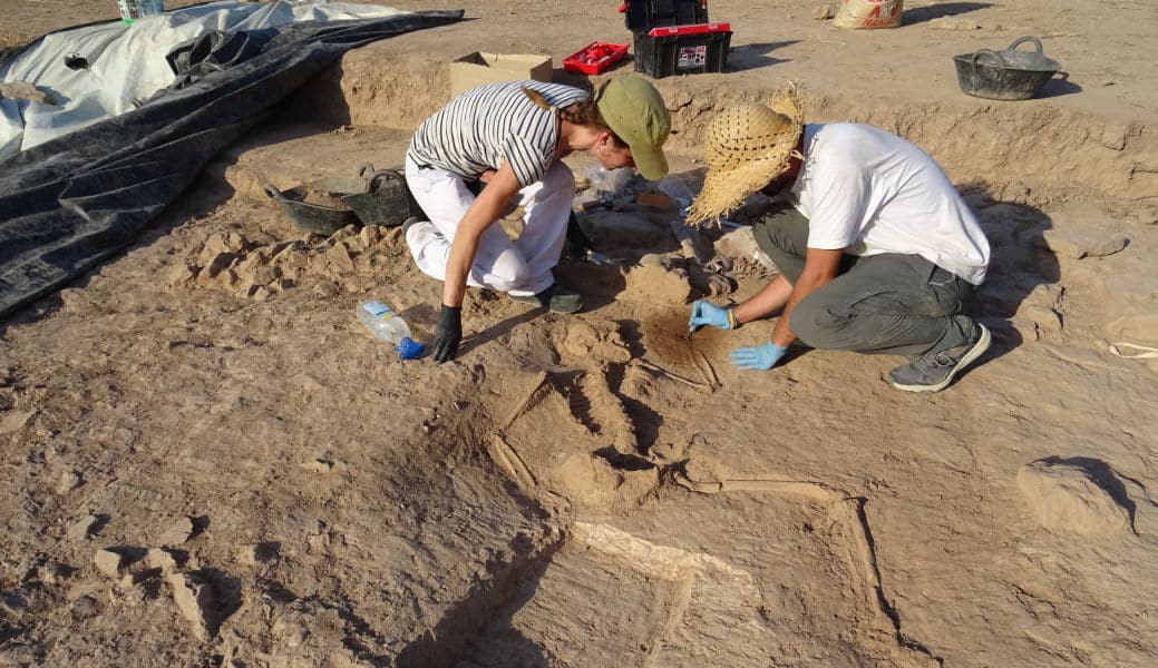 Antropòleg i restauradora preparant l’extracció de restes d’un individu